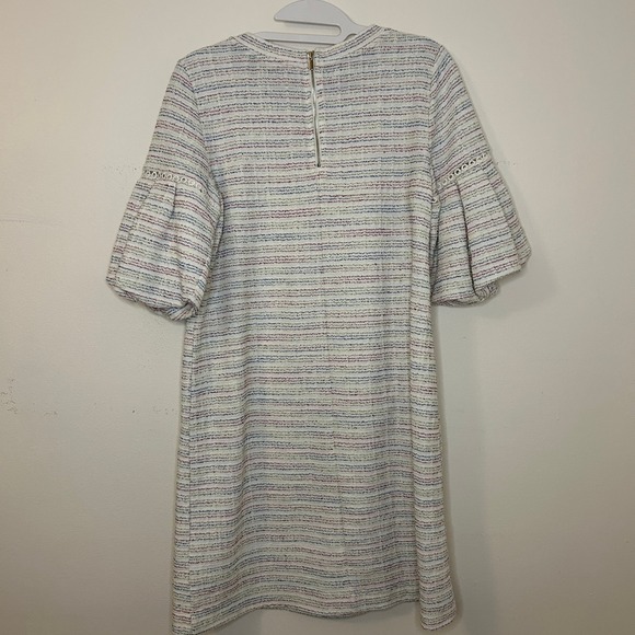 LOFT Boucle Cotton Blend Textured Stripe Puff‎ Sleeve Shift Dress Size S - Picture 7 of 8